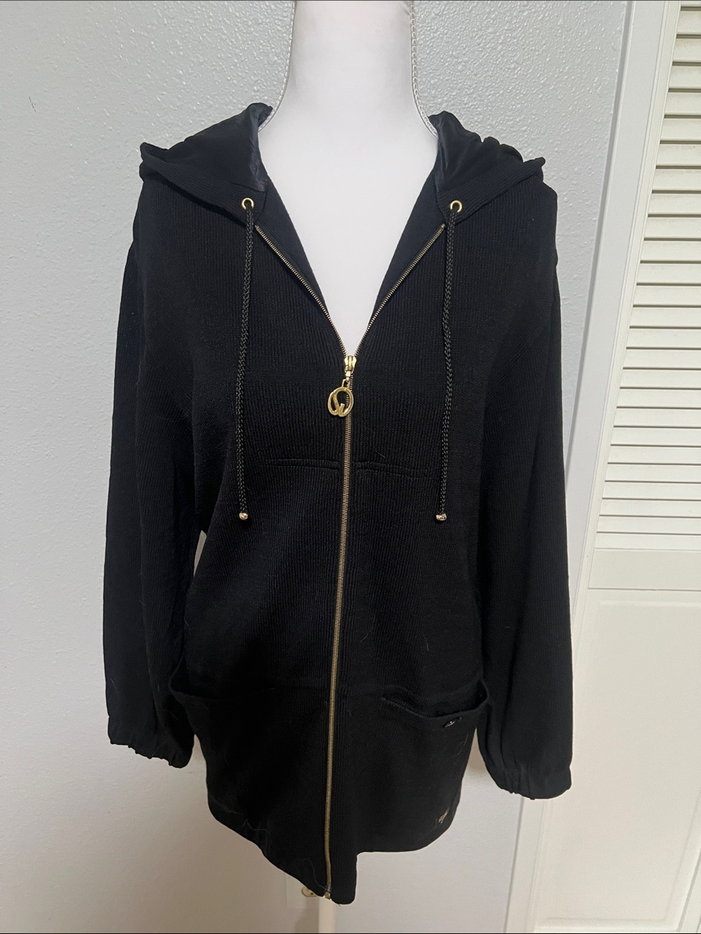 St. John Sport Black Jacket – Drawstring Waist – Size P – Classic Chic